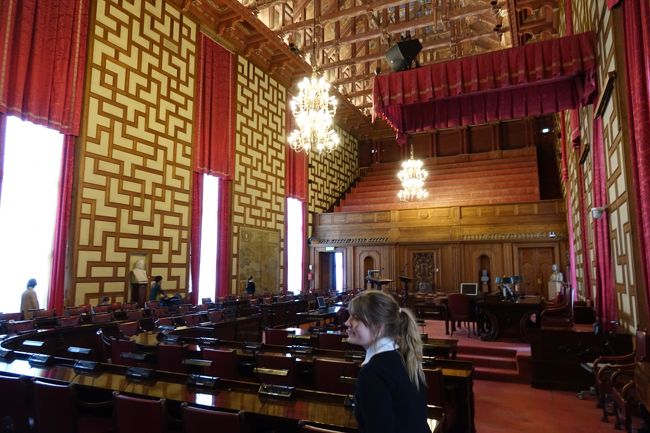 市議会の議場です。手前は案内するお姉さんです。とても奇麗な英語でした。