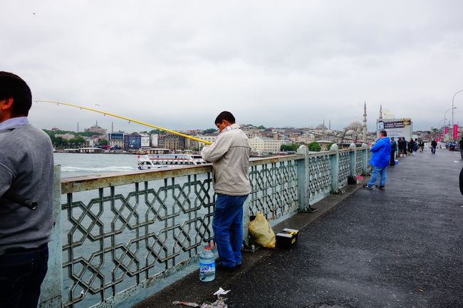 ガラタ橋では相変わらずの光景。<br />釣れてる魚を見ると意外と小さな魚達でした。