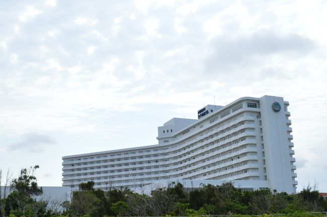 ビーチから見たホテル外観です。<br />Y字型になっていて、すべての部屋から、海が見えるようです。