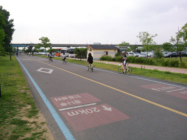 漢江沿いにはサイクリングコースが。<br /><br />自転車のレンタルもあるみたい。