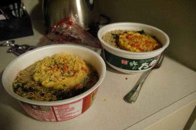 ホテルに帰った後、寒い中大人しく寝ながら付き合ってくれた息子に感謝しながら、持ってきたカップ蕎麦で(年は明けてますが)改めて2012年を締めくくりました。<br />後編に続きます。