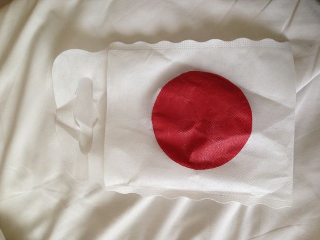 駅出口で日本人会？の方が配っていた日の丸手袋。これを手にはめて応援しようという趣旨のようですが、くれたのが外人スタッフで、１０個くらいくれてしまいました。あと形状が手袋と理解できない人が多く(すいません私も)、手提げ袋だと思って物入れに使っていた人多数。残念。
