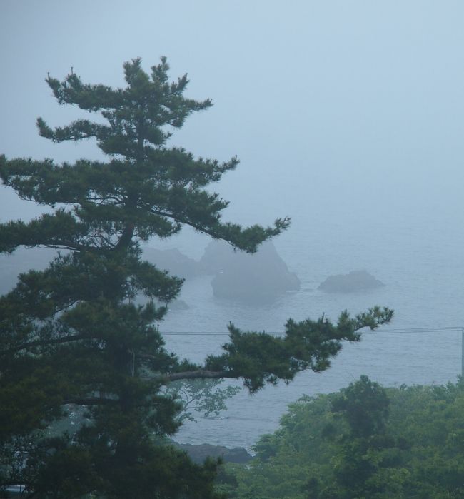 お部屋からの眺め・・・海の中の岩がなんとか見えますが・・・。<br /><br />もし、遊歩道歩きが１日ズレて、今日だったとしたら・・・こんな天候じゃ歩くのはムリだったなぁ・・・ほんとに昨日でよかった・・・としみじみ思いました。