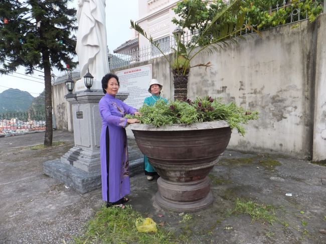 ハロン湾ホンガイ側の高台にある教会の植え込みの手入れをなさっている<br />お二人です。<br /><br />　私が日本人と分かると、質問攻めです<br /><br />　早朝6:00ごろです、ご苦労様です