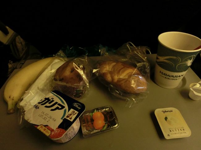 　到着前には、クロワッサンとバナナ、ヨーグルトです。<br />冷たいですが、おいしいです。温かいコーヒーと一緒に。