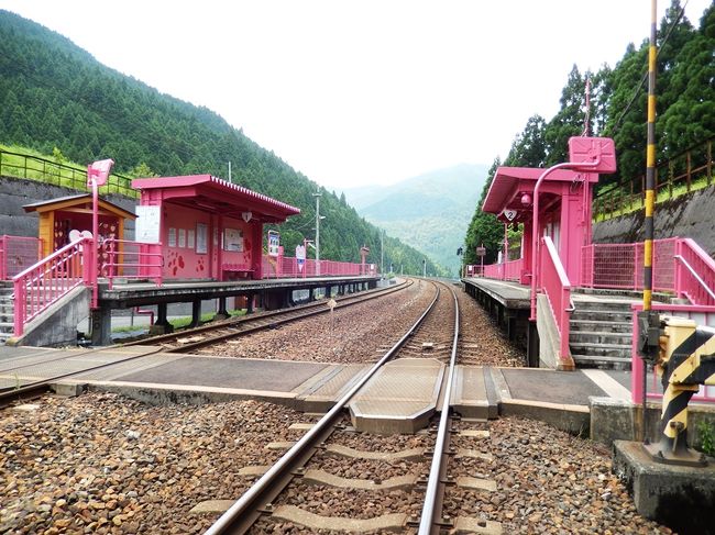 駅自体は、鉄道が開通した１９９４年に開業。<br /><br />それまでごく普通の駅舎だったが、２０１３年にピンク色に塗装。<br />