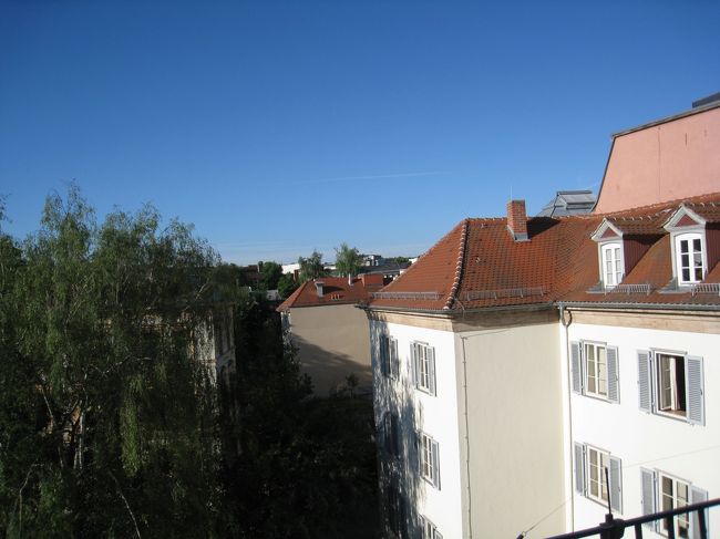 ホテルの窓からの景色です。<br /><br />朝は鳥の声で目が覚めます。<br /><br />けっこう大きな鳴き声です。ipad で調べてみたら、クロウタドリという鳥のようでした。