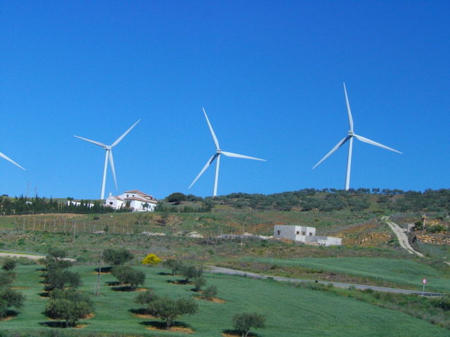ロンダまでの道のりで、風力発電のこの風車が至る所に