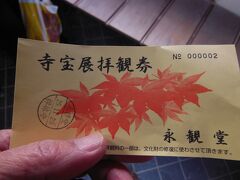 　次は、永観堂です。
　丸太町通へ出て、白川通との交差線を右折し、永観堂のバス停を左折するとすぐに行き当たりました。
　写真は、紅葉の時期特製の千円の入場券です。
　