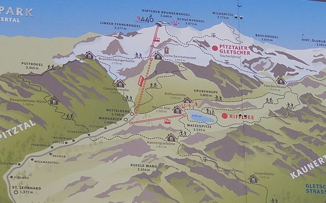 ヴィルドシュピッツエ氷河付近の案内図