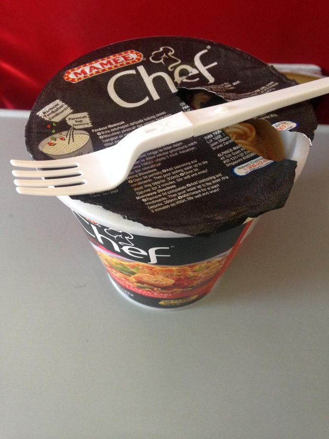 帰り。<br />3連休最終日で9割はあろうかという搭乗率でしたが、<br />真ん中の席があいててラッキー。<br />おまけに通路側の人も、シートベルトサインが消えた途端席を移動し、<br />3席自由に使えました。<br />おかげさまで十分な睡眠を取り、帰国。<br />エアアジアのおかげで楽しい三連休となりました！