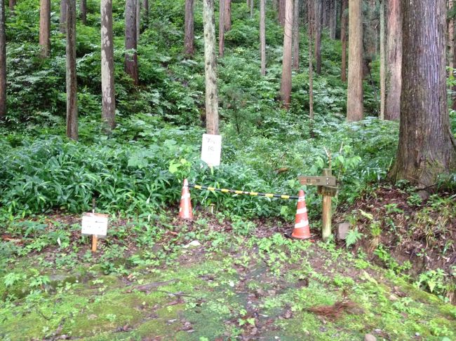 『初代孝景公墓所』の近くに熊出没の看板<br /><br />