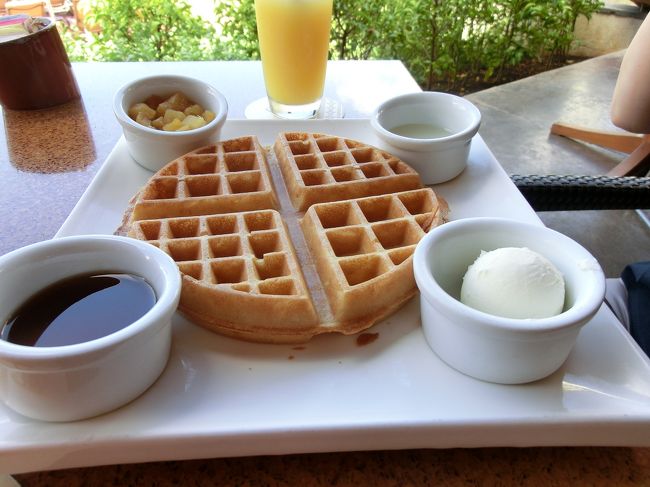 　ベルギー風ワッフル。地元産フルーツ盛り合わせ添え。<br /><br />　フルーツの盛り合わせ？？？少ないんですが･･･。<br /><br />　ワッフルは美味しかったです。