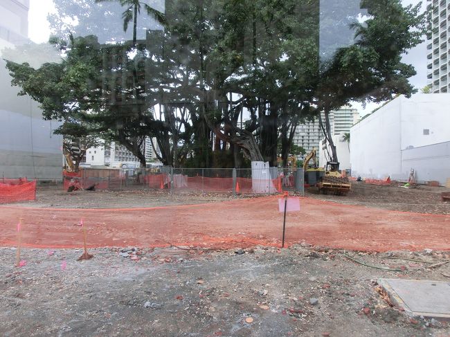 　インターナショナルマーケットプレイスは工事中。<br /><br />　大きなパネルで覆われていますが、ガラス越しに<br />覗ける場所がありました。