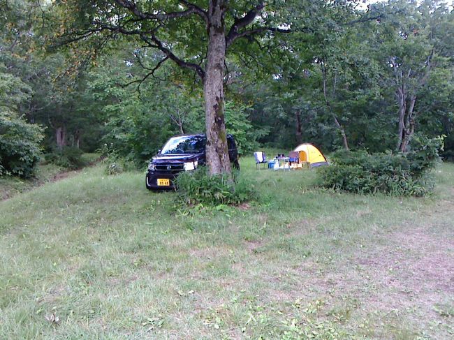 車ごとテント場に入れます<br />ごみを持ち帰る以外はほぼ自由<br />トイレと水場だけ<br />想像通り涼しいし　気に入りました