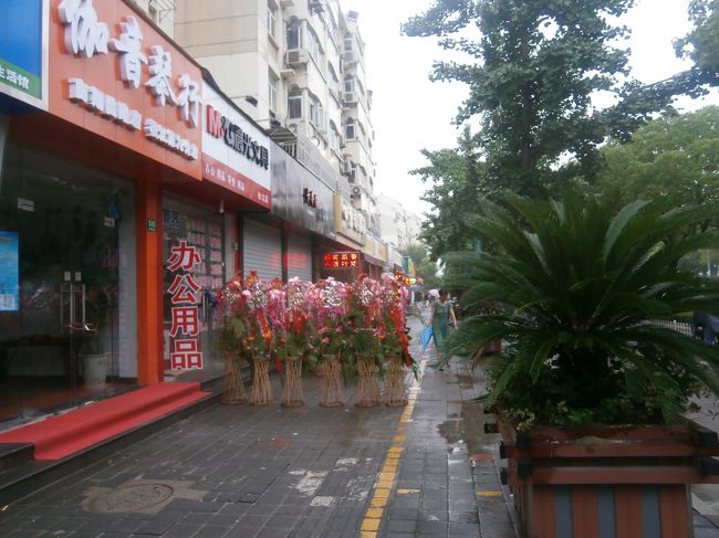 朝、ピータン粥が食べたくて、お店を探して家の近くを散歩・・・新装開店のお祝い花が歩道をめっちゃ塞いでいます・・・┐('д')┌ 