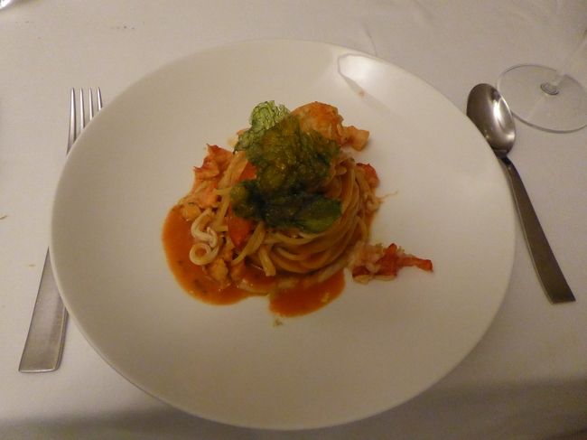 ミシュラン星「Cielo」で優雅なディナー♪<br />＠パスタ：ガンベロとオマールエビのトマトスパゲティー