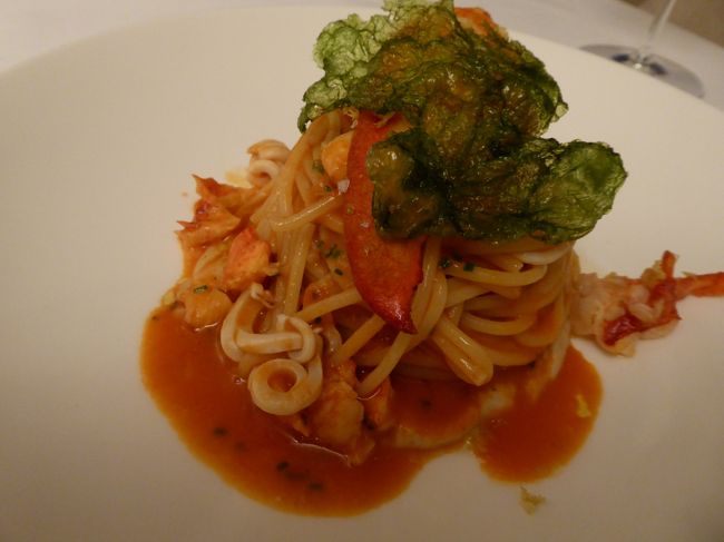 ミシュラン星「Cielo」で優雅なディナー♪<br />＠パスタ：ガンベロとオマールエビのトマトスパゲティー