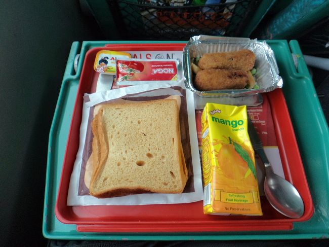 やっと朝ごはんです。<br /><br />カレー味のコロッケみたいなやつでした。<br /><br />マンゴージュースがおいしかったです。