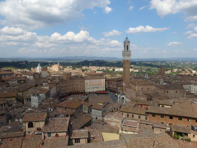 カンポ広場とマンジャの塔が見えます。