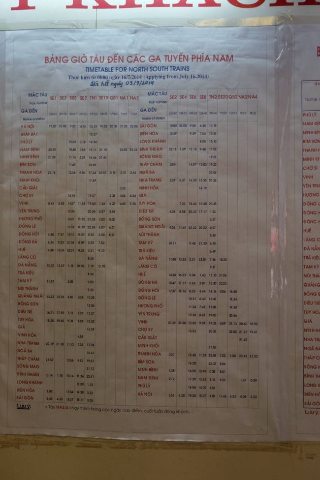 これ、時刻表です<br /><br />ハノイ〜サイゴン　32時間ほど<br /><br />次回、時間があれば、ゆっくりと乗ってみたいです