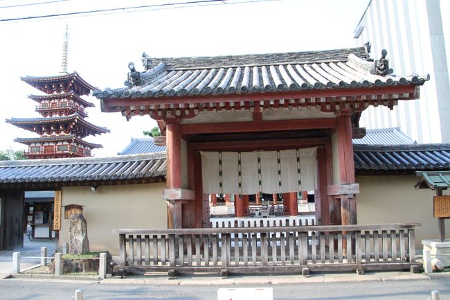 山門、解体修理中のため右に東塔はありません。