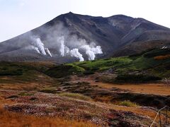 姿見駅から、散策路を姿見の池へと向かう。
ほどなく、目の前に大雪山の主峰旭岳が現れた。
昨日は観ることが出来なかったので、感動はひとしおである。