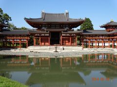 平等院。
家を朝５時に出たのは、ここ平等院鳳凰堂の内部を拝観する為！
チケットは、１回の拝観に付き５０名のみなので
そりゃ朝一で並ばなきゃね〜。で、見事get出来ました。

外はキレイにお直しがされてましたけど
内部は、平安時代のままだとか。すげ〜〜。
