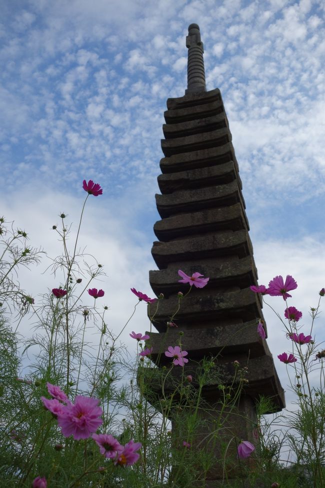 十三重石塔（重文）<br />鎌倉時代、南宋の石工、伊行末の制作。<br /><br />気品ある姿で、まっすぐ、秋の空に伸びる。