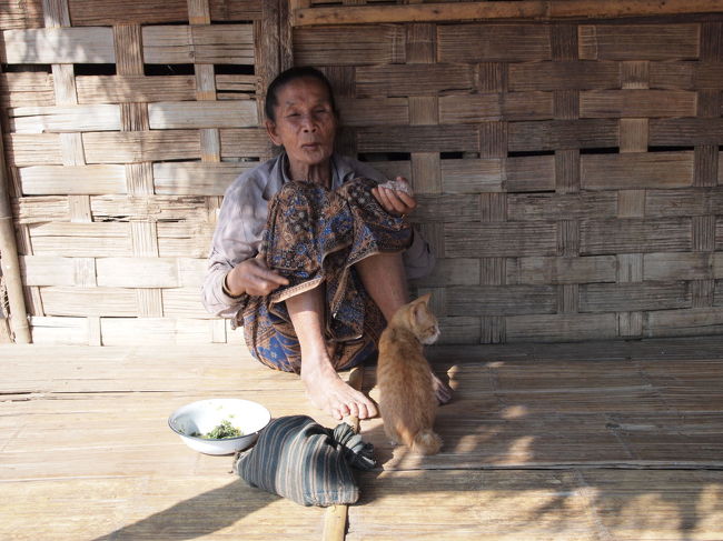 ひなたぼっこをする、おばあちゃんです。