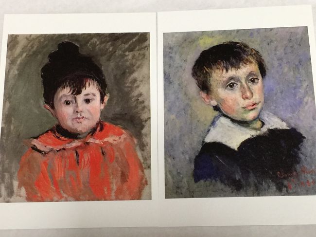 では、購入したポストカードから<br /><br />こちらはモネの二人の息子<br /><br />左は二男の<br />『玉房付の帽子を被った<br />　ミシェル・モネの肖像』<br /><br />右は長男の<br />『ジャン・モネの肖像』<br /><br />1880年　<br />マルモッタン・モネ美術館所蔵<br /><br />モネは人物画より風景画を好んだので<br />人物画は家族を描いたものが<br />多いですよね。<br />生涯手放さず<br />ずっと持っていた絵だそうです。<br />