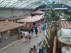 台風一過。まだ風速２０ｍ近くありますが、ホテルのコンシェルジュから午後から琉球村は営業とのことでやってきました。有料エリアは閉店でしたが、無料エリアはがんばって営業されてました。

ここは全天ドーム型でビニールに覆われていて風速２０ｍ未満なら問題ないです。ライブ演奏も特別に１時間毎に開催ということで気合入ってらっしゃいます。

レストランもカレーとソバのみ提供されていて、テラスで食べて、二日酔いをちょっと冷ましました。