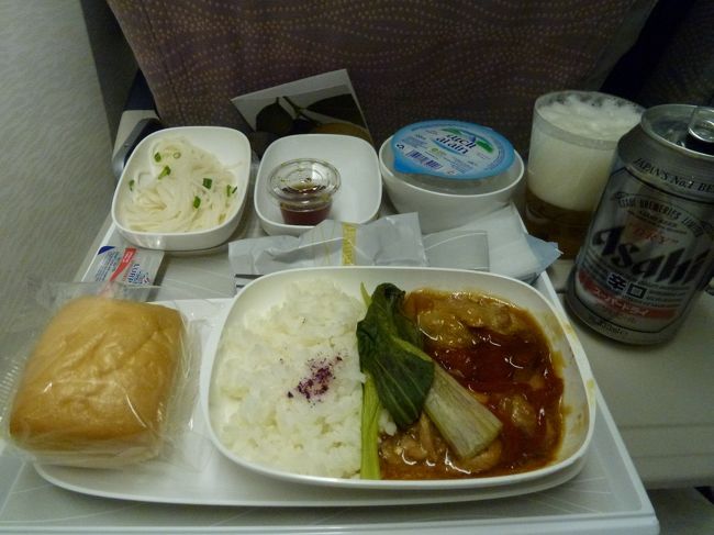 貧乏人へもどりフツーの機内食。