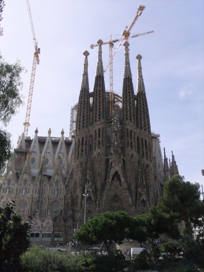 そして、待ってました！サグラダ・ファミリア！！ずっと見たかった建築物です。一生に一度は見ておきたい遺産ですよね。色がこんなに違うのかぁ、何故果物が・・と思いましたが、見にきてよかった！中も新しく、ステンドグラスがきれいでした。