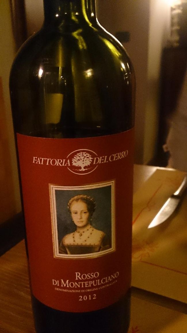 希望のワインが無いとのことで同じ系統のRosso di Montepulciano<br />を薦めてくれました<br />人の感じは良かったですよ。シェアーしたいって言ったらノープロブレン<br />と言って取り皿を毎回くれました。<br />チップ１０％払ってでてきました<br />入口が何個もあるかなり広いお店でした<br />皆コースではなく、ピザとかおつまみ頼んでた<br />この後無料オルガンコンサートに行こうと思ったのですが疲れてダウン
