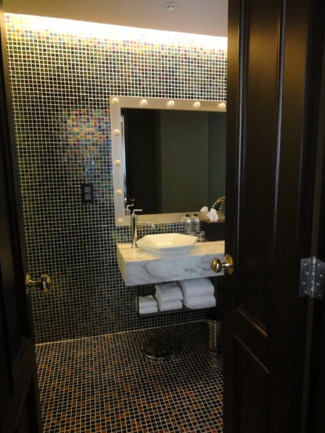 バスルーム入口、リビング側からの入口には一応<br />扉がついています。