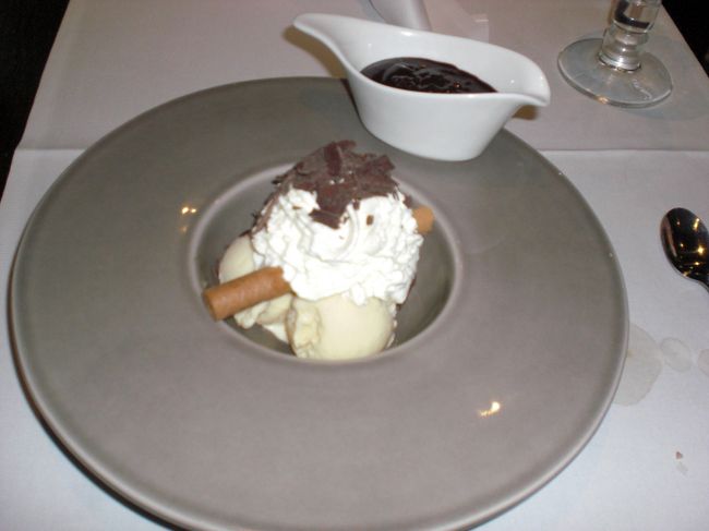 食後のデザートも店員さんのお薦めのアイスにチョコレート掛けです。<br />大満足のランチでした。