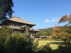 東大寺大仏殿。少し紅葉が始まっていて大仏殿の受付をすましてすぐのこの場所が撮影スポットに！
自撮り棒を使ってる人がかなり多くてびっくり
