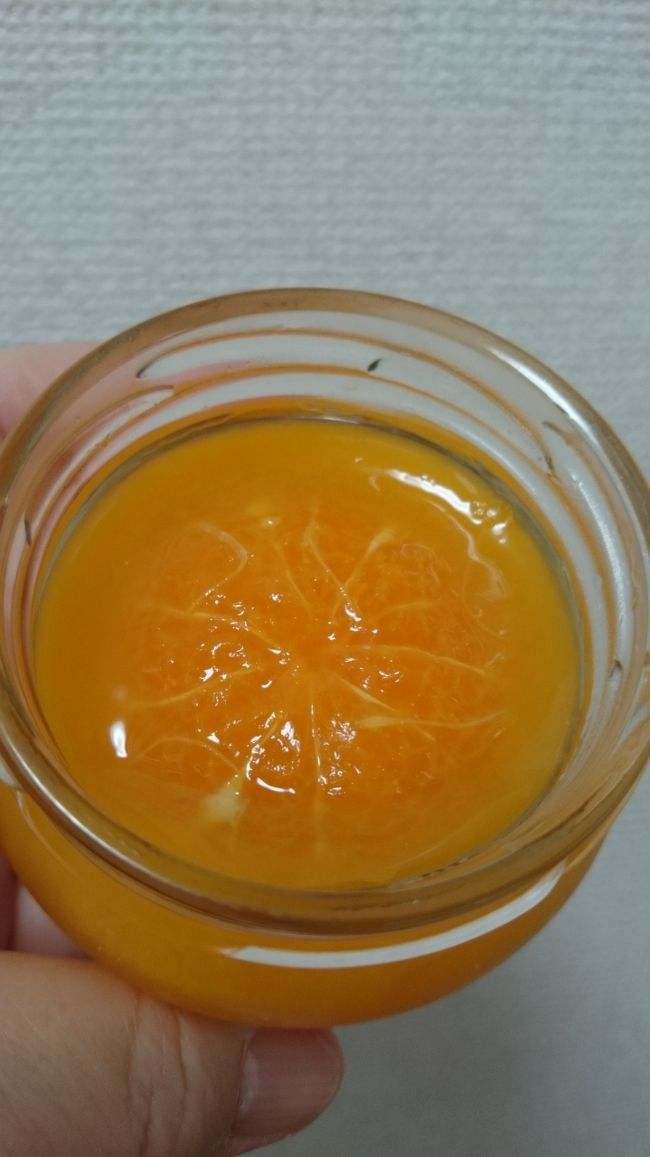 プリンは甘さをおさえてありとても美味しかったんですが、ゼリーの方はみかんが丸々１個入っていてこちらもプリン以上にグーなお味。御馳走様でしたぁ〜(^o^)v