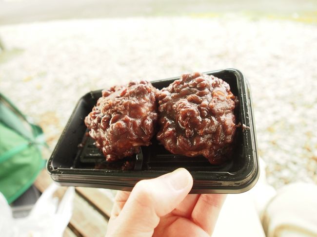 今日のおやつは、夢市茶屋で購入したおはぎ（170円）。あんこがつやつやしてます。美味しい餡でした。<br /><br />この後駅まで帰ります。5時が自転車の返却期限なのですが、ぎりぎりでした。