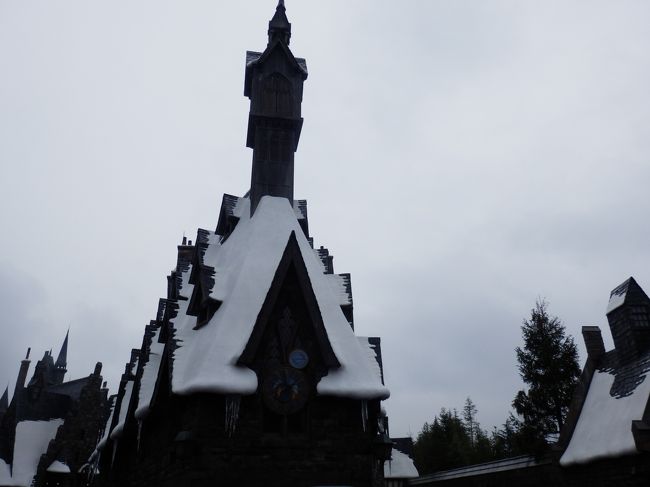 お城に向かうまでの町です。雪が積もっています。一つ一つの建物がとてもきれいです。