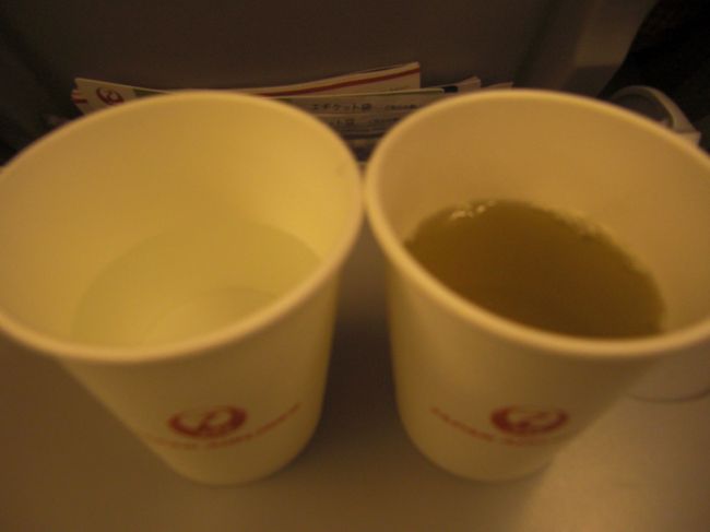 帰りも乾燥対策としてドリンクを２杯（笑）<br /><br />左がお水、右が緑茶