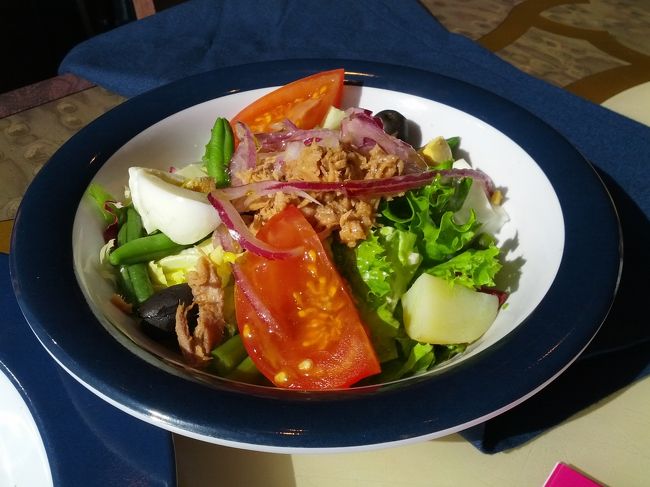 昼食。<br />サラダ。<br />アイランドにいろいろ野菜があった。