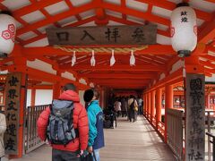 厳島神社の入り口です。
入り口と出口では造りが違うそうです。
入り口は切妻造りと言う物らしい。