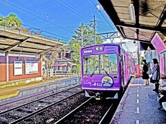 紫色の嵐電車両です！
等持院駅で撮影しました。