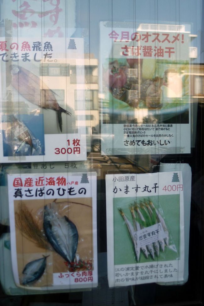 いろんな種類の干物が売られていました。<br />小田原の干物はうす塩造りで丁寧な仕上げが特色、とのこと。