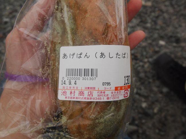 チャリ置き場は高台になっていて、ベンチがあったので。さっき購入した揚げパンを食します。ちなみに、アシタバときな粉味がございます。アシタバは式根島の名物らしいです。お味は想像通りの味。美味しかったです。