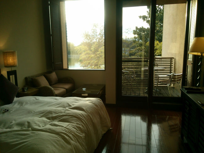 ８畳ぐらいですが<br />天井が高く窓とテラスが大きいので<br /><br />圧迫感なし<br />