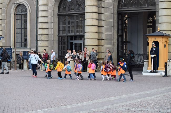 ワクワクしながら待っていると可愛い行列が。。。<br /><br />ん？？君たちは衛兵さんじゃないよね！<br />はぐれないように1列で手に手にひもを持って1列になって進んでいきます。<br />幼稚園生でしょうか。<br />衛兵交代式を見るのに、私の反対サイドに横に１列に体育座りで並んでおりこうさんにしていました。