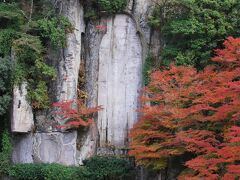 大野寺磨崖仏を見たいから。
大きな石に線で仏さまを彫ってあります。

線画だから見にくいなあ。
双眼鏡持ってくればよかった・・・。
